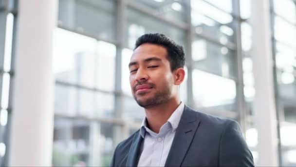 Adamı Yüz Baş Parmak Yukarı Gülümse Göz Kırp Ofise Güven — Stok video