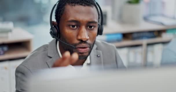 Customer Service Face Computer Video Call Black Man Talk Lead — Stock Video