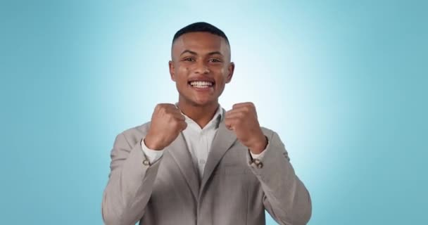 Business Success Face Man Studio Winner Fist Celebration Startup Loan — Stock Video