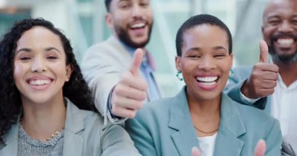 Ludzie Biznesu Zespół Kciuki Góry Portret Szczęśliwych Pracowników Razem Współpracy — Wideo stockowe