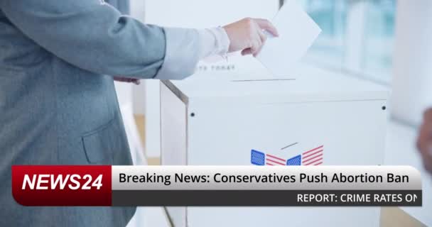 Wiadomości Telewizyjne Ręce Lub Głosowanie Wyborami Polu Ekranie Nadawanym Dla — Wideo stockowe