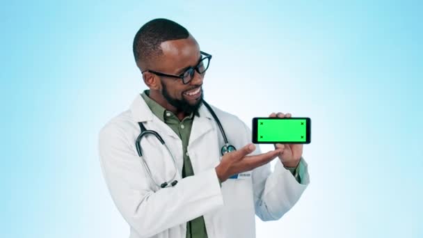 Face Médico Tela Verde Celular Estúdio Para Publicidade Resultados Mostrar — Vídeo de Stock