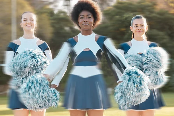 Cheerleader Blur Sports Portrait Women Performance Dance Motivation Game Teamwork — Stock Photo, Image