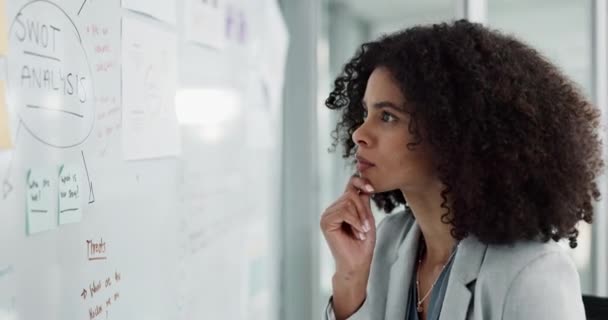 Negócios Pensamento Mulher Com Ideias Planejamento Brainstorming Agente Seguros Solução — Vídeo de Stock