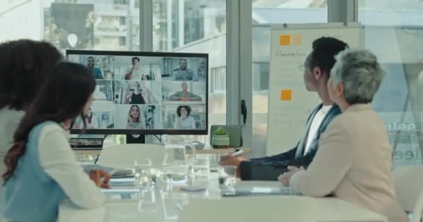 Videokonference Online Møde Forretningsfolk Skærmen Til Planlægning Diskussion Samtale Virksomheder – Stock-video