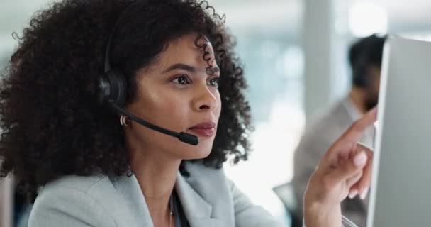 Mulher Feliz Call Center Fones Ouvido Atendimento Cliente Telemarketing Suporte — Vídeo de Stock