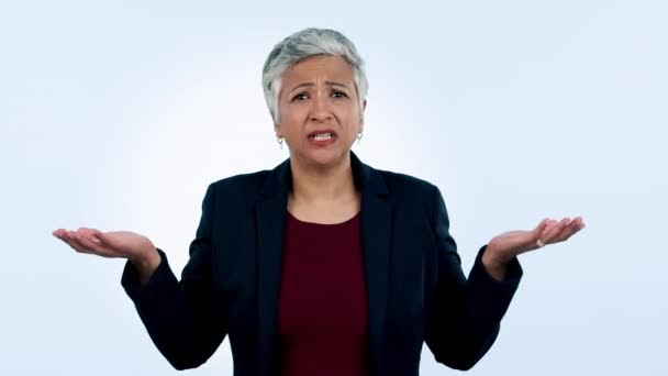 Confus Les Mains Visage Femme Affaires Senior Avec Pourquoi Les — Video