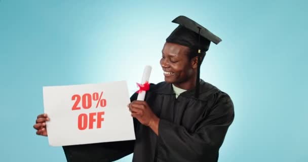 Graduación Cartel Ventas Estudio Hombre Negro Con Promoción Graduados Universitarios — Vídeo de stock