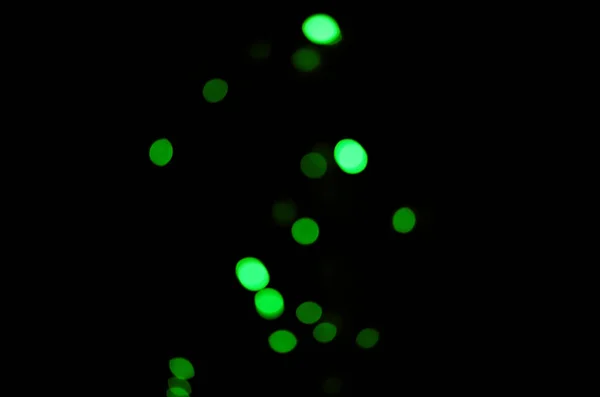 Green Light Bokeh Dots Dark Background Mockup Space Blur Black — Stock Photo, Image