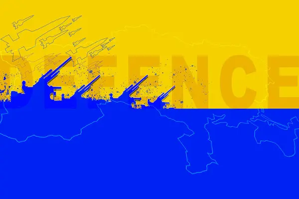 Ukraina Flagga Missilavfyrning Eller Konflikt Med Ryssland För Frihet Rättvisa — Stockfoto