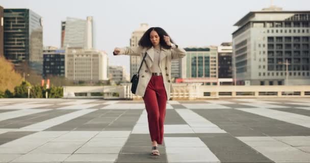 Başarı Kadınlar Görüşmesi Yeni Bir Terfi Için Mutlu Bir Şehirde — Stok video