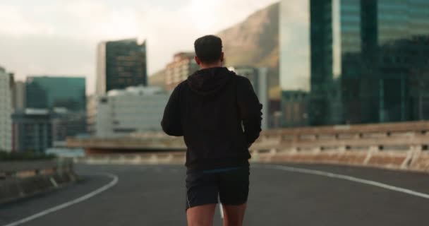 Løb Fitness Ryg Mand Byen Til Maratontræning Motion Cardio Træning – Stock-video
