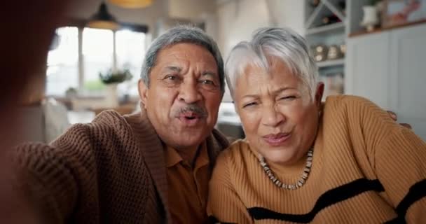 Seniorenpaar Rentner Und Videotelefonie Als Aufgeregte Großeltern Hause Chat Und — Stockvideo