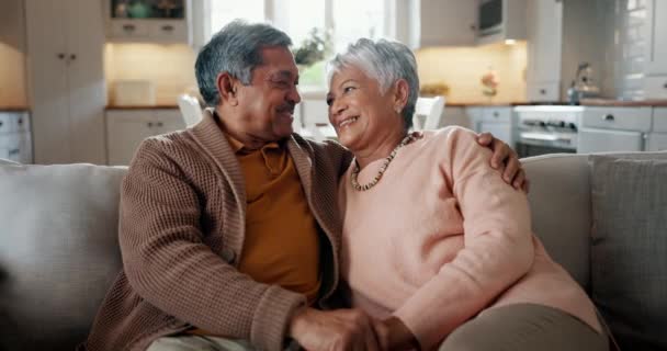 Home Hug Senior Couple Smile Funny Retirement Bonding Relationship Marriage — Stock Video