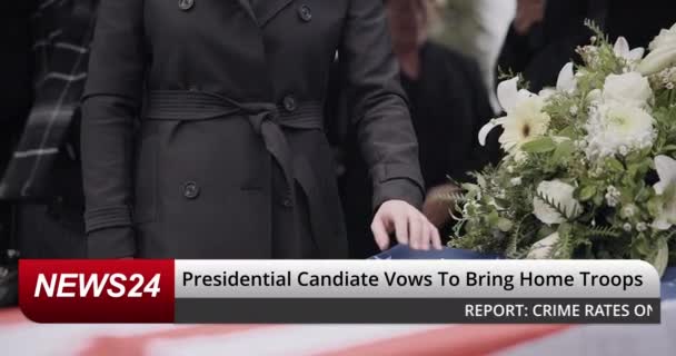 Notícias Transmissão Mulher Funeral Soldado Para Militar Luto Memorial Veterano — Vídeo de Stock