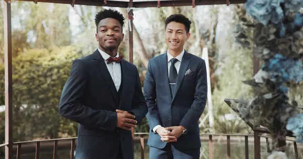 Groom, waiting and black man at wedding for love at romantic and formal ceremony or event for marriage. Walking, people and man happy or smile for commitment celebration with happiness in church.