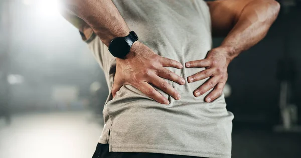 Fitness Dolor Espalda Manos Hombre Gimnasio Para Entrenar Con Músculo —  Fotos de Stock