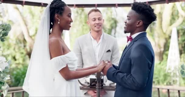 Happy Black Couple Wedding Vows Marriage Commitment Support Together Alter — Stock Video