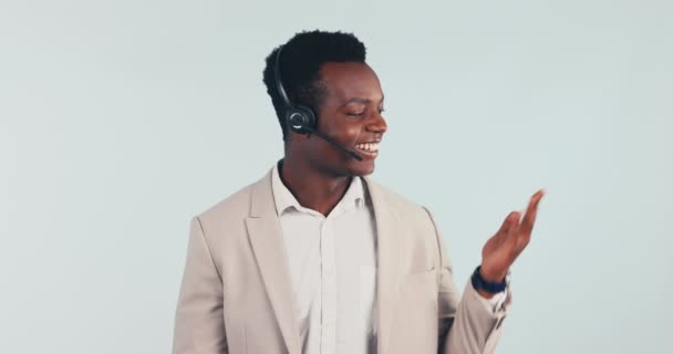 Centro Atención Telefónica Servicio Cliente Hombre Negro Estudio Para Decisión — Vídeos de Stock