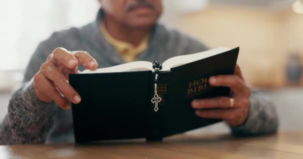 Manos Lectura Estudio Bíblico Para Hombre Casa Para Crecimiento Espiritual — Vídeos de Stock