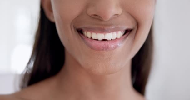Clareamento Dos Dentes Mulher Rosto Com Fecho Boca Para Saúde — Vídeo de Stock