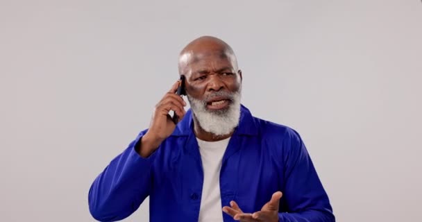 Mecánico Llamada Telefónica Hombre Negro Enojado Estudio Para Queja Del — Vídeos de Stock