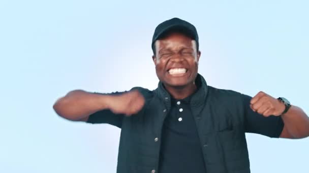 Celebration Excited Black Man Studio Fist Pump Winning Success Achievement — Stock Video