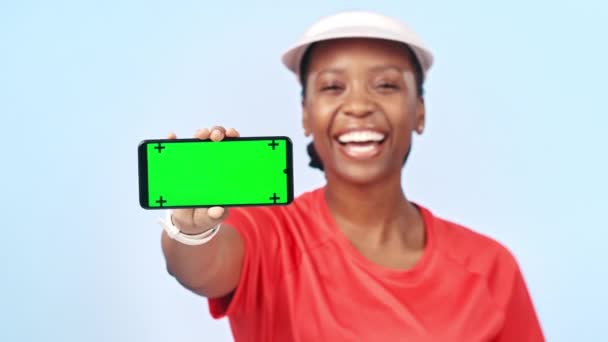 Pantalla Verde Teléfono Mujer Estudio Para Deportes Fitness Bienestar Sobre — Vídeos de Stock