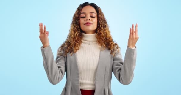 Медитація Спокійна Ділова Жінка Студії Здоров Управління Стресом Дихання Професійний — стокове відео
