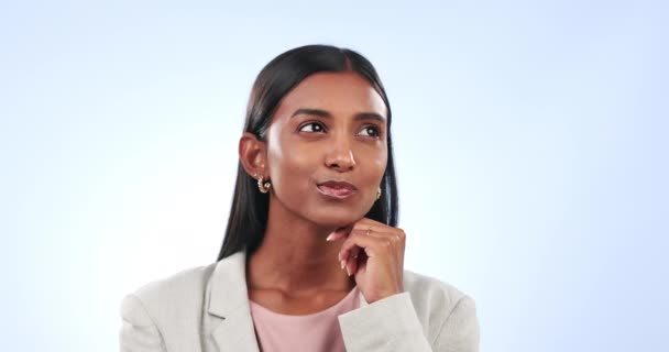 Mujer Negocios Cara Pensamiento Estudio Solución Ideas Resolución Problemas Lluvia — Vídeos de Stock