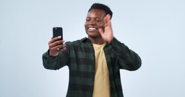 Mostrando Uomo Nero Cellulare Con Onda Ciao Connessione Con Applicazione — Video Stock