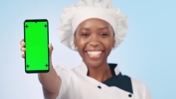 Chef Téléphone Femme Avec Écran Vert Une Maquette Avec Blog — Video