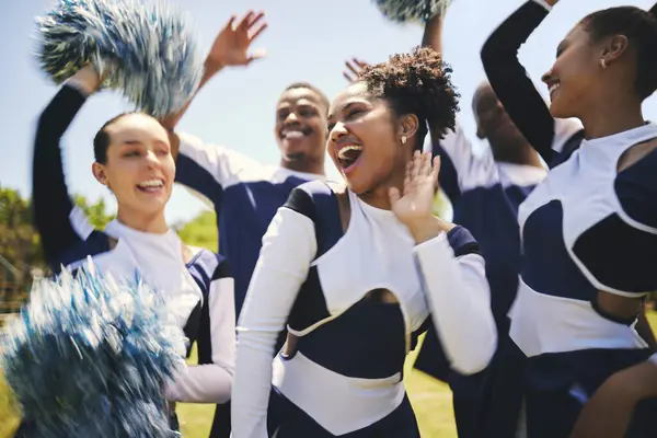 Cheerleaders Outdoor Team Celebration Smile Winner Happiness Excited Teamwork Women — Stock Photo, Image