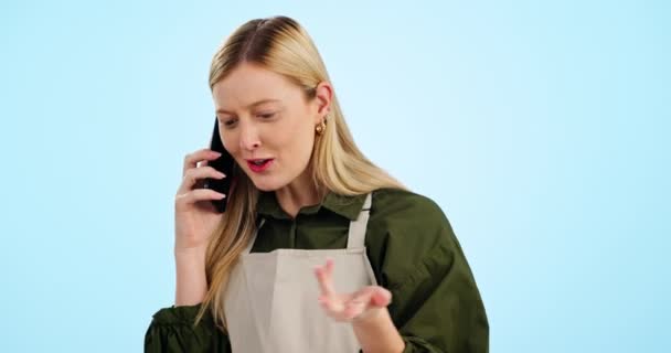 Kelnerka Kobieta Telefon Kawiarni Lub Małych Firm Zamówienie Obsługa Klienta — Wideo stockowe