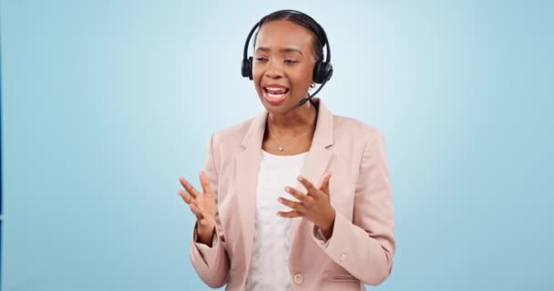Centro Llamadas Comunicación Mesa Ayuda Mujer Negra Llamada Telefónica Con — Vídeos de Stock