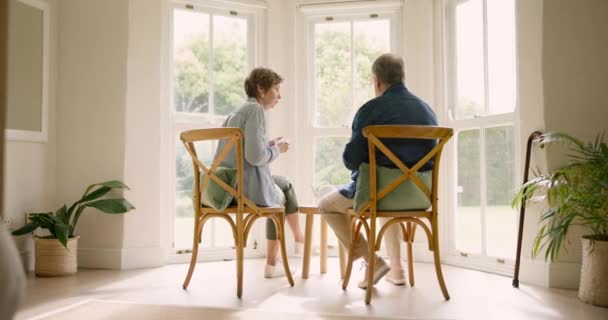 Evde Yaşlı Bir Çift Sabah Çay Sohbet Aşk Destek Sohbet — Stok video