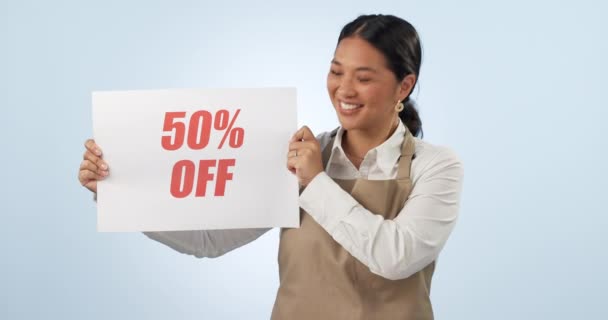 Жінка Продаж Банер Знижкою Покупки Реклами Моди Маркетингу Клієнта Азіатська — стокове відео