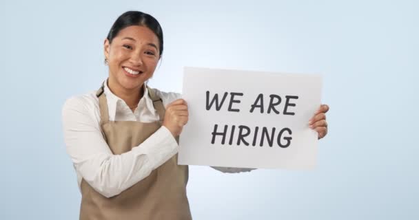 Happy Woman Recruitment Hiring Banner Career Job Opportunities Hospitality Asian — Stock Video