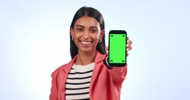 Affärskvinna Telefon Grön Skärm Och Mockup För Presentation Eller Reklam — Stockvideo