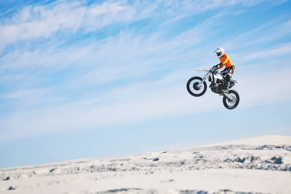 Motorkerékpár Sivatag Ugorj Sport Verseny Adrenalin Edzés Fitness Versenyen Sportoló — Stock Fotó