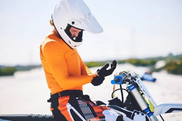 Motorcykel Säkerhetsutrustning Och Redo För Race Öknen Utbildning Och Övning — Stockfoto