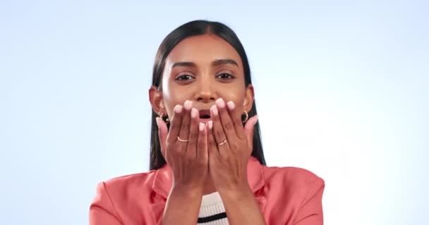 Face Happy Woman Blow Kiss Studio Love Reaction Romantic Flirting — Stock Video