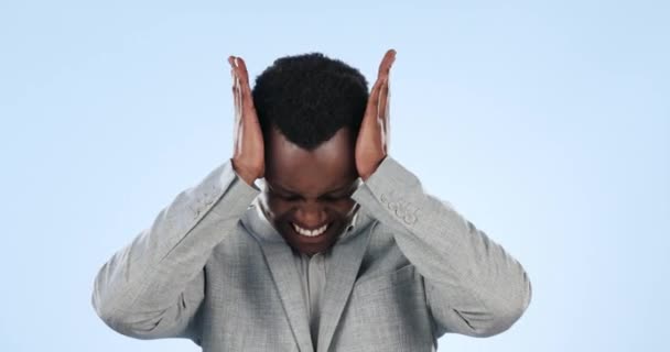 Burnout Dolor Cabeza Empresario Africano Estudio Con Error Crisis Frustración — Vídeos de Stock