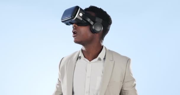 Счастливый Черный Человек Бизнес Виртуальная Реальность Студии Компании Метаверс Игры — стоковое видео