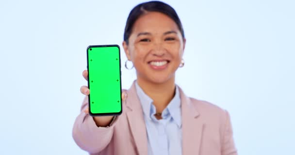 Schermo Verde Telefono Business Donna Asiatica Studio Sito Web Internet — Video Stock