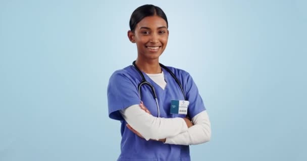 Médico Mulher Sorriso Rosto Para Cuidados Saúde Bem Estar Medicare — Vídeo de Stock