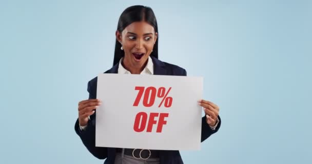 Kortingsprijs Teken Vrouw Wow Gezicht Van Winkelen Deal Promotie Poster — Stockvideo