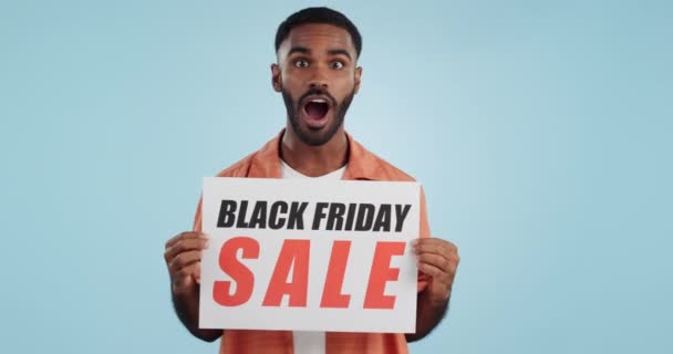 Black Friday Αφίσα Πωλήσεων Χαρούμενος Και Άνθρωπος Έκπληξη Διαφημίσεις Εμπορικό — Αρχείο Βίντεο