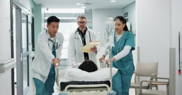 Artsen Ziekenhuisbed Patiënten Mensen Lopen Consulteren Praten Gezondheidszorg Welzijn Klinisch — Stockvideo