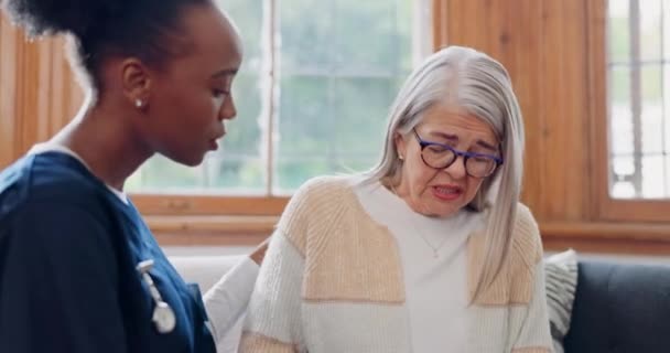 Mature Sad Woman Nurse Support Results Consultation Bad News Healthcare — Stock Video